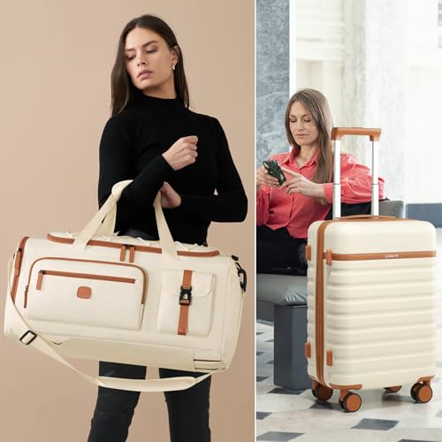Luggage Sets 5 Piece, Carry On Luggage 20In With Spinner Wheels, Hardside Suitcase Set with TSA Lock,Durable Checked Large Suitcase With Travel Backpack for Men- 20in/24in/28in (Beige, 5 piece set) - color: Beige, size: 5 piece set