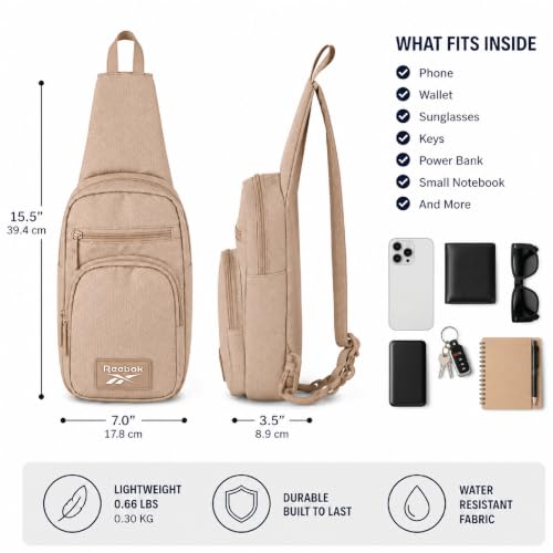 Reebok Unisex Crossbody Bag - Convertible Compact Durable Cross Body Bag for Women and Men - Gym and Travel Essentials, Size One Size, Cosmos Latte - color: Cosmos Latte