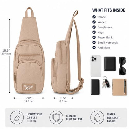 Reebok Unisex Crossbody Bag - Convertible Compact Durable Cross Body Bag for Women and Men - Gym and Travel Essentials, Size One Size, Cosmos Latte - color: Cosmos Latte