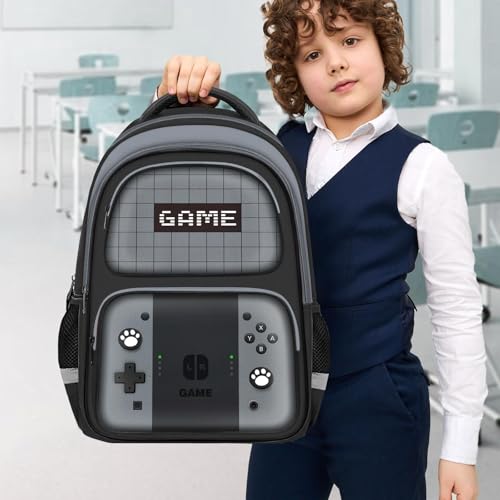 Kids Backpack For Boys，Gamer Boys Backpack For Children Teens Elementary Middle School, 17″ Students Bookbag - color: Backpack-sw-gray