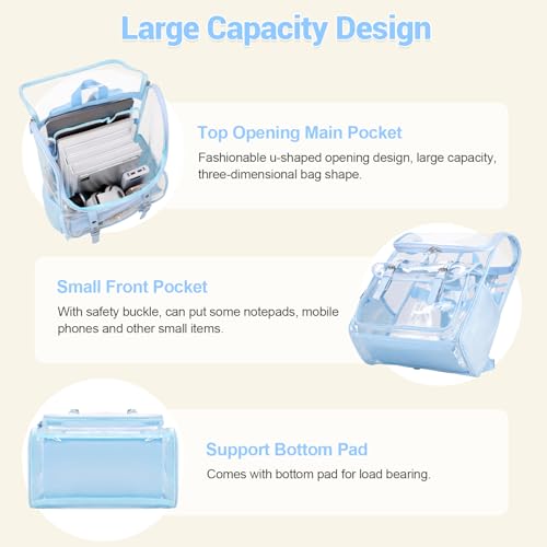 DIGOBAY Clear Backpack with Lunch Bag Set, Leather Clear Backpack Heavy Duty Thick PVC Bookbag Large See Through Transparent Backpacks with Support Pad for College Travel Workplace Security Blue - color: Blue