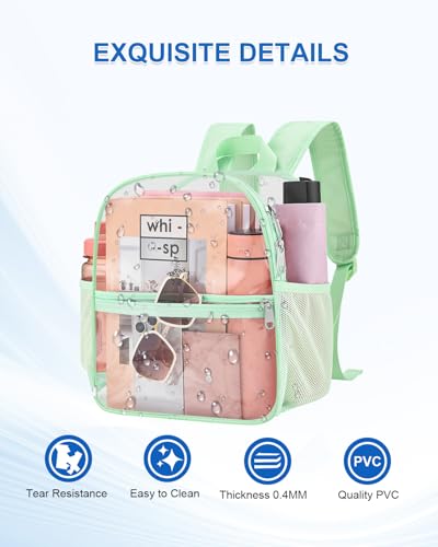 Clear Backpack for Stadium Events, 12x12x6 Small Clear Plastic bag with Reinforced Straps for Game Security Festival Concert - color: Avocado Green