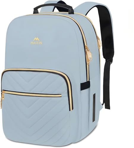 MATEIN 15.6 Laptop Backpack, Quilted Cute Slim Backpacks for Women with Luggage Strap & Leather Handle, Lightweight Fashion Travel Computer Bag Padded Sturdy Casual Daypack for Office, Business, Blue - color: Blue, size: 15.6inch