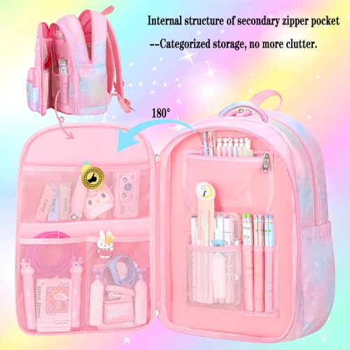Jcobvig 3Pcs Kids Backpack For Girls,Cute Rainbow Student School Backpack With Lunch Bag Pen Bag Set (Blue Large 17.5in - color: Blue, size: Large