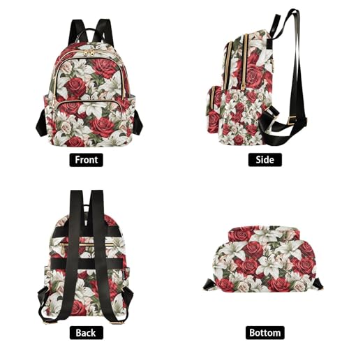 Red Rose Lily Flower Mini Backpack Purse for Women Shoulder Bag Fashion Daypack Ladies Handbag Lightweight Travel Bag Rucksack - color: Red Rose Lily Flower, size: Small