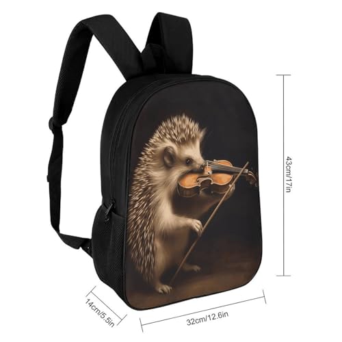 Travel Laptop Backpack Slim Durable Lightweight Back Pack Cute Animal Hedgehog Music Violin Small Backpack For Women Men - color: Animal Hedgehog Music Violin