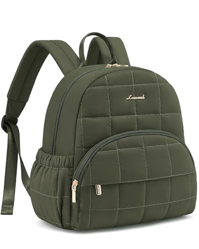 LOVEVOOK Small Backpack Purse for Women, Mini Puffer Backpack with Anti-theft Pocket, Lightweight Quilted Casual Daypack for Daily Work & Travel - color: Olive Green, size: Medium