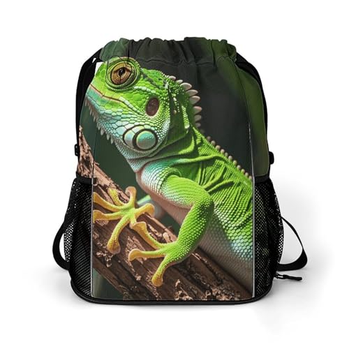 Fitness Drawstring Backpack Waterproof Gym Bag Green Geckos Lightweight Dry And Wet Separation Swim Bag