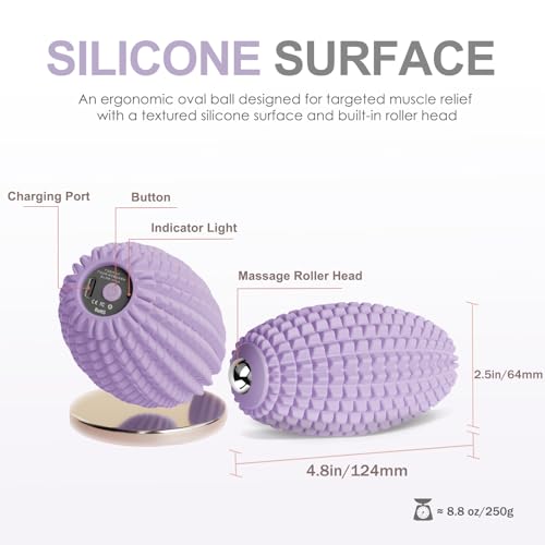 Silicone Vibrating Massage Ball with Rolling Head, 3-Speed Myofascial Massage Roller for Plantar Fasciitis Relief, Hip & Psoas Release, Trigger Point Therapy for Neck, Back, Foot (Purple) - color: Purple