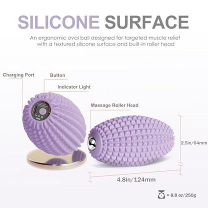Silicone Vibrating Massage Ball with Rolling Head, 3-Speed Myofascial Massage Roller for Plantar Fasciitis Relief, Hip & Psoas Release, Trigger Point Therapy for Neck, Back, Foot (Purple) - color: Purple