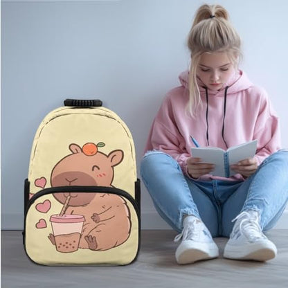JEOCODY Capybara Backpack for School Girls Bookbag with Luncb Box Pencil Case and Water Bottle Holder Set of 4 Boys School Supplies Daypack for Travel Hiking Picnic - color: Cute Capybara Printedd