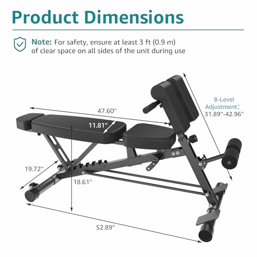 OLIXIS Adjustable Weight Bench, 660 LBS Foldable Workout Bench Press | Heavy Duty Chest Press Machine with Hyper Back Extension & 2 Wheels, for Flat Incline Decline Sit Up for Home Gym - color: Pure Black
