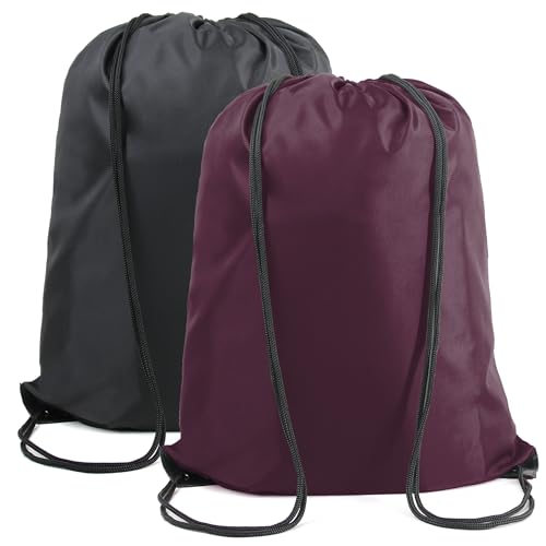 BeeGreen Black Maroon Drawstring Backpack Bags Bulk 2 Pack X-Large 22.4" L x 17.5" W Sports Cinch Sack Gym String Bags Machine Washable Heavy Duty String Backpack For Men Women - color: Black Maroon