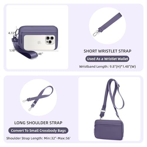FODOKO Wristlet wallets for women Nylon Quilted Wallet with 4 Zippers,Travel Credit Card,Holder Cell Phone Organizer - color: Cloudy Purple