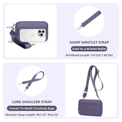 FODOKO Wristlet wallets for women Nylon Quilted Wallet with 4 Zippers,Travel Credit Card,Holder Cell Phone Organizer - color: Cloudy Purple