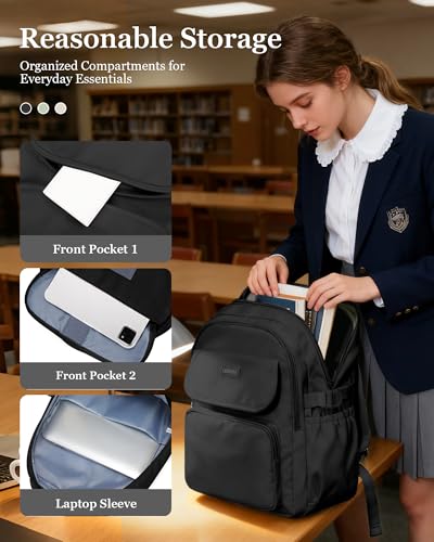 Simple Aesthetic Black Backpacks For School,Lightweight Casual College Backpack Women,Travel Laptop Daypack Men,Waterproof Middle School Book bag For Teens Boys Girls - color: A1-black