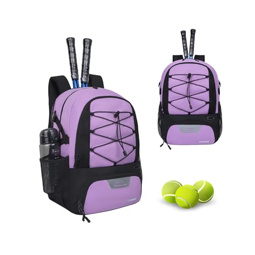 Goloni Tennis Backpack, Tennis Bag with Fence Hook & Ventilated Shoe Compartment, Holds 2 Tennis Rackets - color: Purple