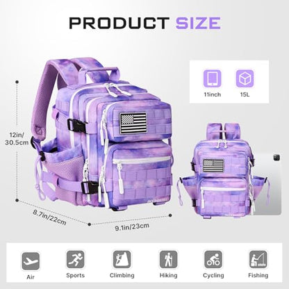 Boomistry 15L Mini Tactical Backpack Small Tactical Backpack for Women, Military Backpack for Gym, Hiking, Daily (Purple Nebula-15L) - color: Purple Nebula-15l