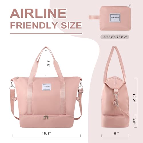 WOOMADA Weekender Bag for Women, Travel Duffel Bags with Shoe Compartment & Wet Pocket, Personal Item Bag for Airlines - color: Pink