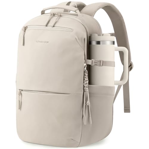 LOVEVOOK Laptop Backpack for Women with Giant Tumbler Holder - 17.3Inch Work Computer Travel Backpack with Laptop Compartment, Water Resistant, Cute Commuter College Teacher Nurse Purse Bag, Khaki - color: Khaki, size: 17 Inch