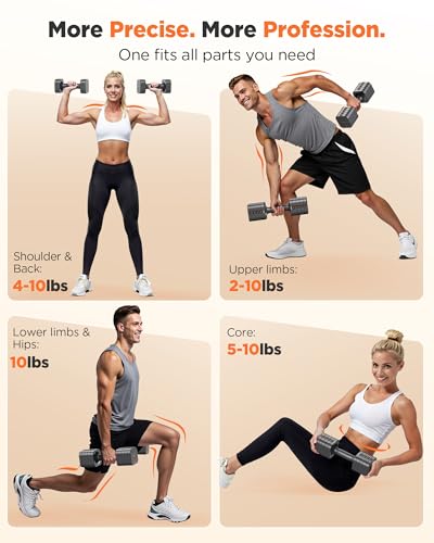 FEIERDUN DB3 5-in-1 Adjustable Dumbbell Set, 6LB/10LB Pair Adjustable Weights for Women at Home, Dual Locking Stable Hand Weights with TPU Soft Handle, Home Gym, Rehab, Pilates, Yoga, Strength Training - color: A-Strength Grey, style: 10LBS Pair (20LBS To