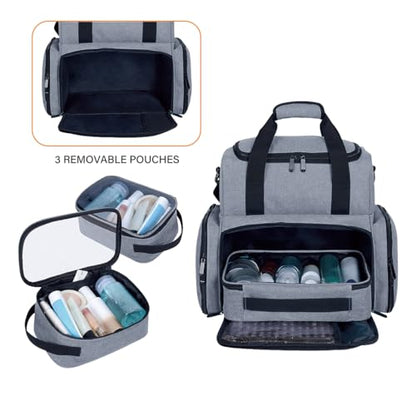 Large Makeup Cosmetic Bag with 3 Removable Case and 2 Removable Dividers Double Layer Travel Storage Organizer, Makeup Brushes Storage Section Grey - color: Grey