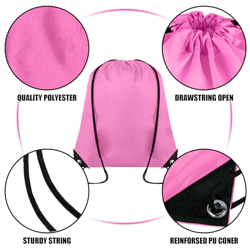 Grneric 100 Pieces Drawstring Backpack Bulk Cinch Sackpack Ployster Drawstring Bags for Gym Party Trip(Pink) - color: Pink