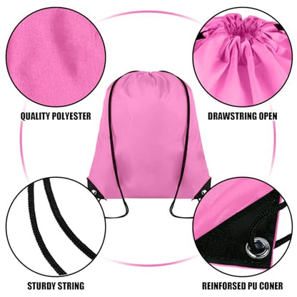 Grneric 100 Pieces Drawstring Backpack Bulk Cinch Sackpack Ployster Drawstring Bags for Gym Party Trip(Pink) - color: Pink