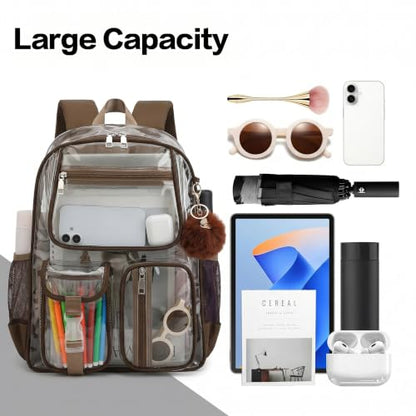 Clear Backpacks for Girls Boys, Heavy Duty PVC Transparent School Bookbag See Through Back Pack for College Work Travel (Coffee) - color: Coffee