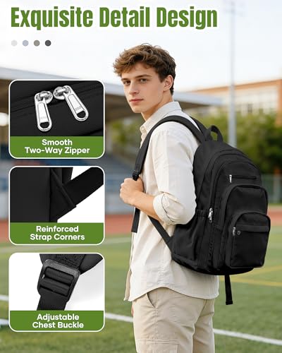 weradar Black School Backpack For Women Men, Lightweight Casual Daypack College Backpack, Aesthetic Students Bookbag, Backpack With Lots Of Pockets,Cute High School Bag For Boys Girls - color: Black