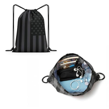 Black American Flag Drawstring Backpack, Lightweight Cinch String Sports Sackpack for Men & Women,pack of 2 - color: Americanflag-black