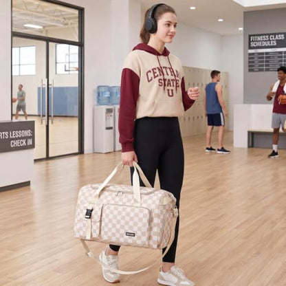 Eslcorri Gym Duffle Backpack 42L Travel Bag with Shoe Pocket, Check Apricot - color: 42L-Checker-Apricot