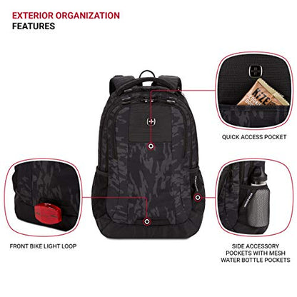 SWISSGEAR Cecil Laptop Backpack, Fits Most 16-Inch Laptops, Three-Compartment Design, Airflow Back Panel, Black, 27.3L, 18-Inch - color: Black Cod/Camo