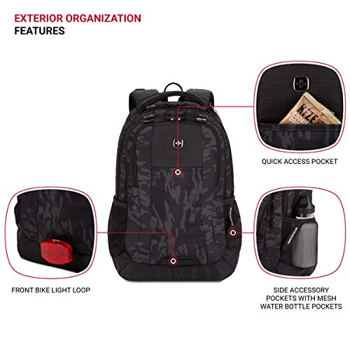 SWISSGEAR Cecil Laptop Backpack, Fits Most 16-Inch Laptops, Three-Compartment Design, Airflow Back Panel, Black, 27.3L, 18-Inch - color: Black Cod/Camo