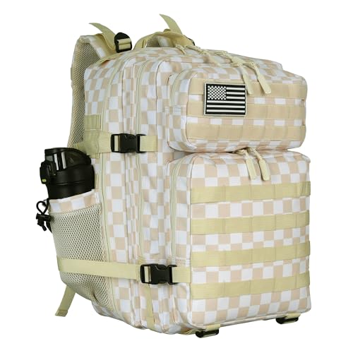 Lovelinks21 45L Tactical Assault Backpack 3 day assault pack with Molle Waterproof backpack Rucksack for Tactical Backpacks (Beige Plaid) - color: Beige Plaid