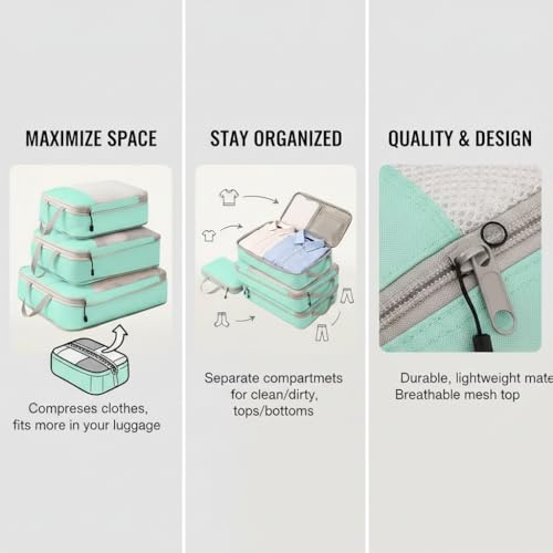 3 Set Compression Packing Cubes for Travel, Travel Bags Luggage Organizers Travel Essentials Compression Cubes for Carry on Suitcases