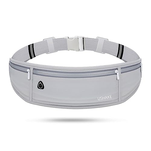 USHAKE Slim Running Belt, Workout Fanny Pack for Men Women,Exercise Waist Pack for Apple iPhone Holder, Runner Belt for Running Walking Cycling Camping Gym Light Grey - color: Light Grey