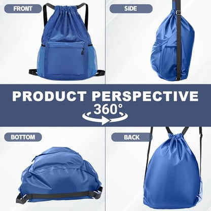 Tygelluis Drawstring Backpack, Waterproof Gym Bag with Water Bottle Pocket for Women Men, Pull String Sport Bag for Swim, Soccer and Basketball, Royal Blue - color: Royal Blue1