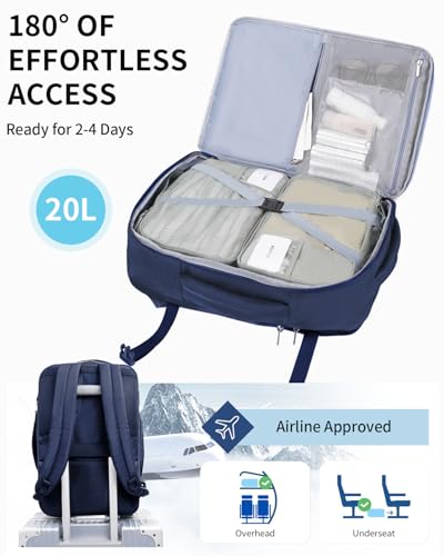 ECOHUB 17" Small Unisex Travel Backpack United Airlines Approved 17x10x9 Friendly Suitcase Anti-Theft Lockable Zippers Style Personal Item Bag Travel Essentials with 12 Pockets Water Resistant, Blue - color: Blue, size: 17 inch underseat