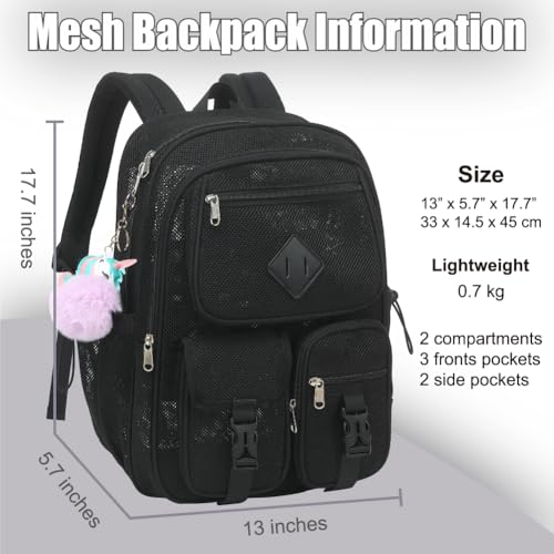 Mesh Backpack for Girls Boys, Heavy Duty Semi-Transparent Bookbag Womens Mens Backpacks for School, Beach, Swimming—Black - color: Black