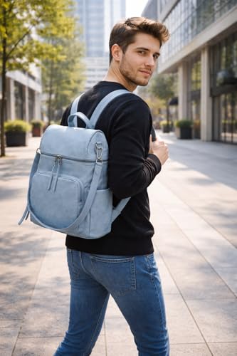 Anti-Theft Backpack Purse for Women, Convertible 3-in-1 Vegan Leather Backpack with Hidden Zipper, Adjustable Shoulder & Crossbody Bag for Travel and Daily Commute - color: B Two Toned Blue