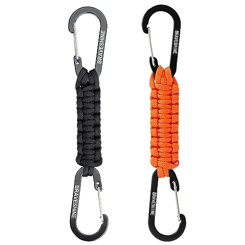 BRAVESHINE Paracord Keychain Carabiner Clip, D Ring Lanyard Hanger Stroller Hook for Water Bottle, Key, Backpacks, Men, Women - color: 1 Black 1 Orange