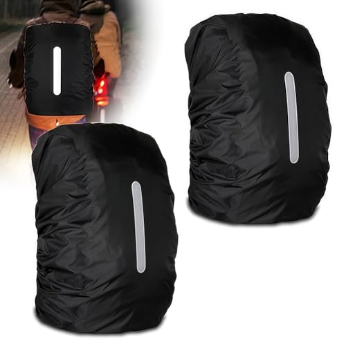 2 Pack Waterproof Backpack Rain Cover,Reflective Rucksack Rain Cover - Heavy-Duty Protection for Hiking, Camping,XL(65L - 75L) - color: black