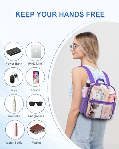 Clear Backpack for Stadium Events, 12x12x6 Small Clear Plastic bag with Reinforced Straps for Game Security Festival Concert - color: Purple