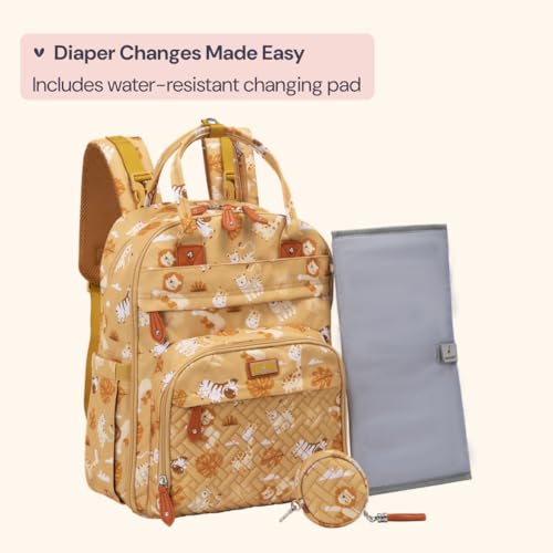 BabbleRoo Diaper Bag Backpack - Baby Essentials Travel Tote - Multi Function Water Resistant Diaper Bag, Travel Essentials Baby Bag with Changing Pad, Stroller Straps & Pacifier Case - Unisex, Safari - color: Safari, size: Large