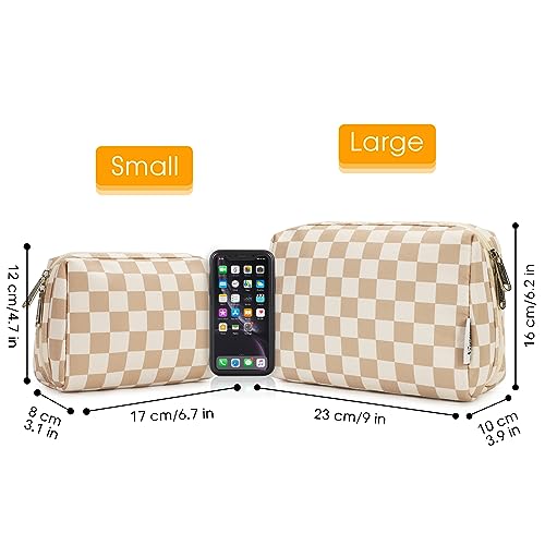 Narwey Small Checkered Makeup Bag for Purse Mini Cosmetic Bag Travel Makeup Pouch Zipper Pouch Cute Make up Bags with Compartments for Women Girls (Light Checkerboard, Small) - color: YB-Light Checkerboard, style: Small