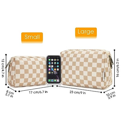 Narwey Small Checkered Makeup Bag for Purse Mini Cosmetic Bag Travel Makeup Pouch Zipper Pouch Cute Make up Bags with Compartments for Women Girls (Light Checkerboard, Small) - color: YB-Light Checkerboard, style: Small
