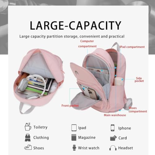 HEAD Gym Tennis Backpack for Women with Shoes Pocket Fits 15.6 inch Laptop - color: Pink With Bottom Pocket