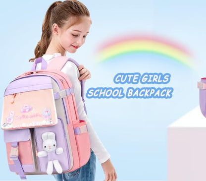 Girls Backpack, Kids Backpack for Girls School Bunny Student Backpa,Kawaii Book Bag for Elementary Primary School Kindergarten Elementary Preschool Middle - color: Pink Bunny Backpack