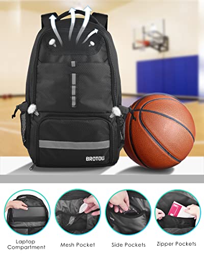 BROTOU Basketball Backpack, Large Basketball Bag with Shoes and Ball Compartment, Soccer Backpacks for Basketball/Volleyball - color: Black